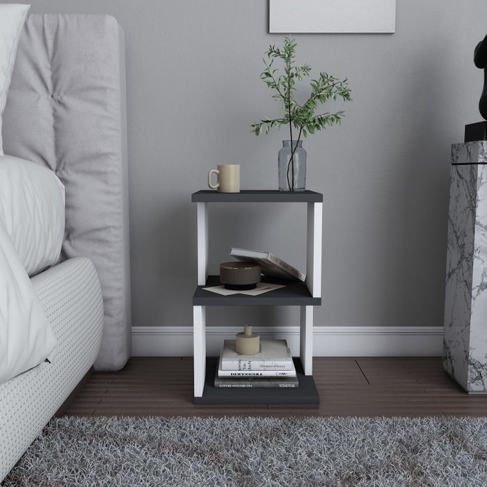 Hanah Home Mesilla de Noche Escandinava Antracita Blanco 29.6x29.6x49.4 cm